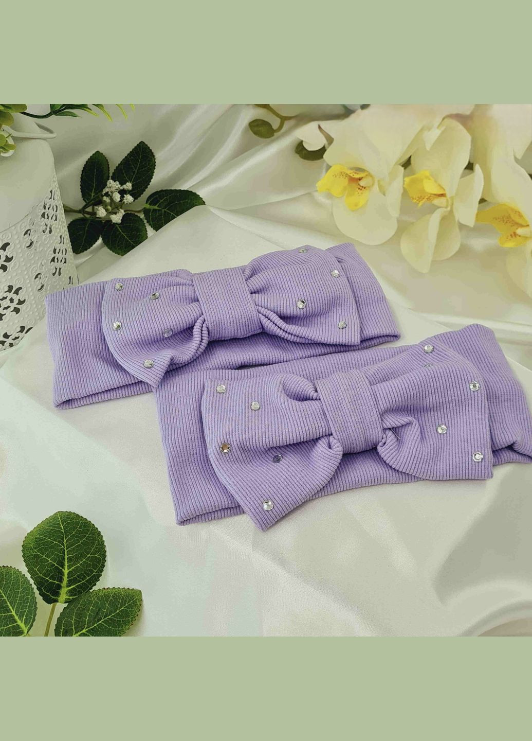 Пов'язка дитяча з бантом трикотаж в рубчик зі стразами Cleopatra 122-18 (332054443)