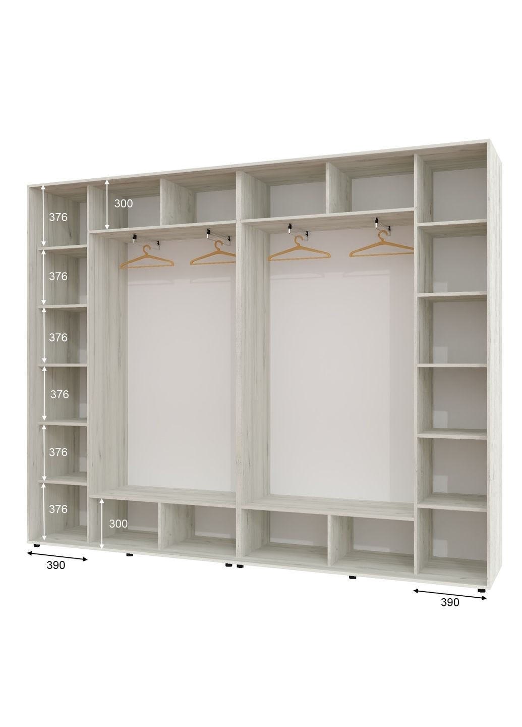 Шкаф-купе четырехдверный 290*45*250 см Дуб крафт белый 4 двери ДСП + Зеркало + Зеркало + ДСП ШК-02 Алекса (360458081)