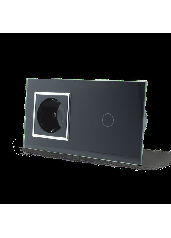 Сенсорний вимикач 1 сенсор 1 розетка чорний хром скло (VL-C701/C7C1EU-12C) Livolo (372162196)