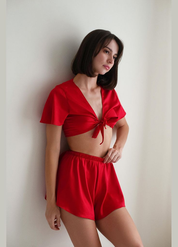 Червона всесезон червона піжама з шовку з топом і шортами kari shop atelier (182pj-18ss-r) Ova Ova Brand