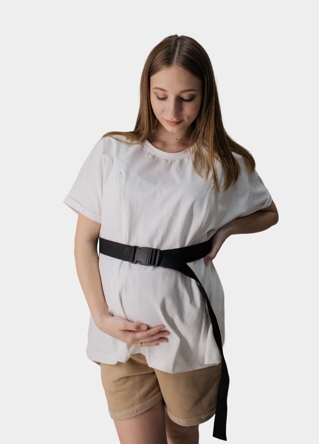 Молочная всесезон футболка для беременных оверсайз с секретом для кормления с коротким рукавом HN