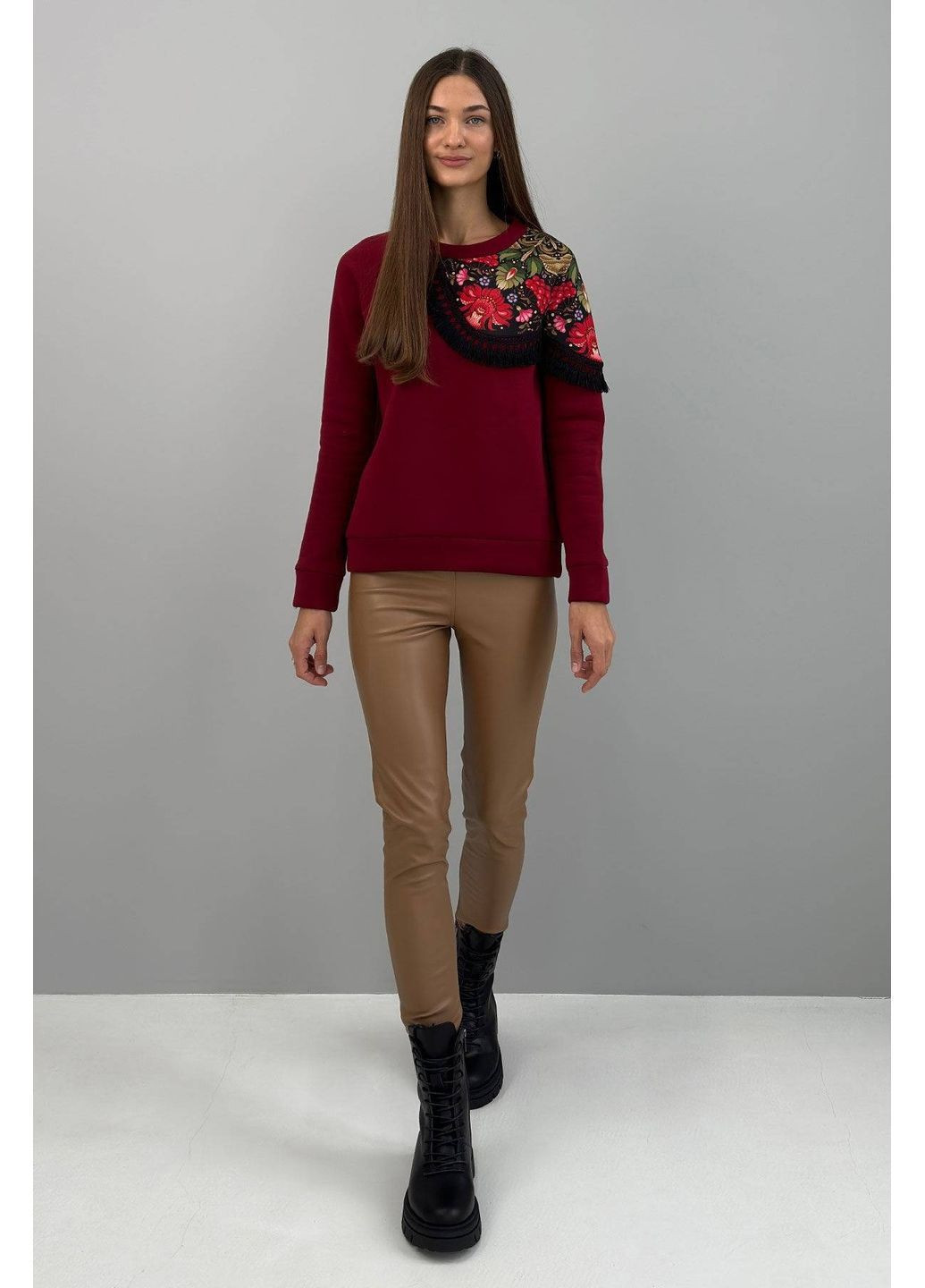 Бордовий світшот із вишивкою, колір бордовий Nenka (367831831)