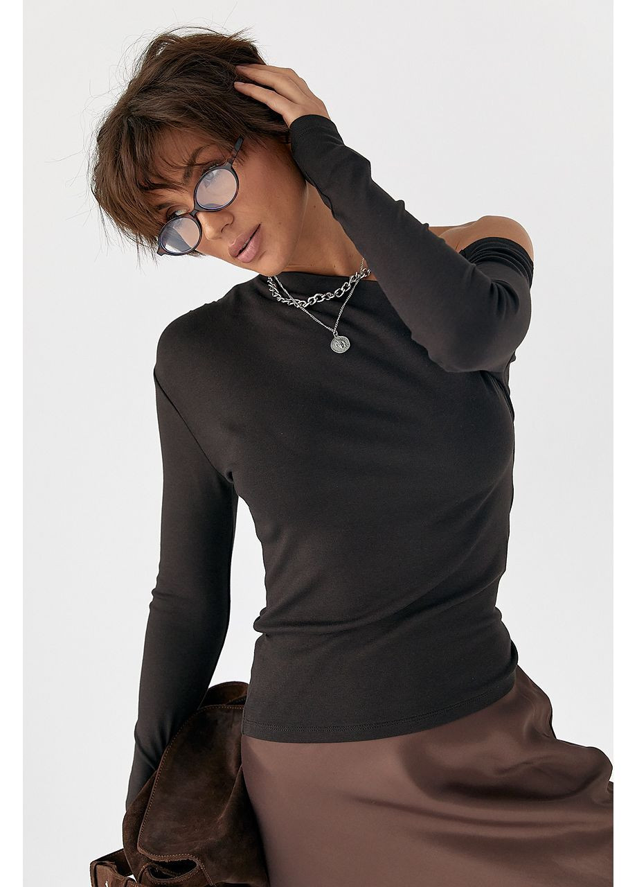 Облягаючий лонгслів з відкритим плечем - чорний колір Lurex (364967770)