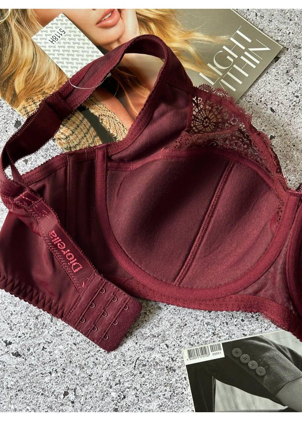 Бордовий ажурний бюстгальтер тонкий поролон бордовий Diorella