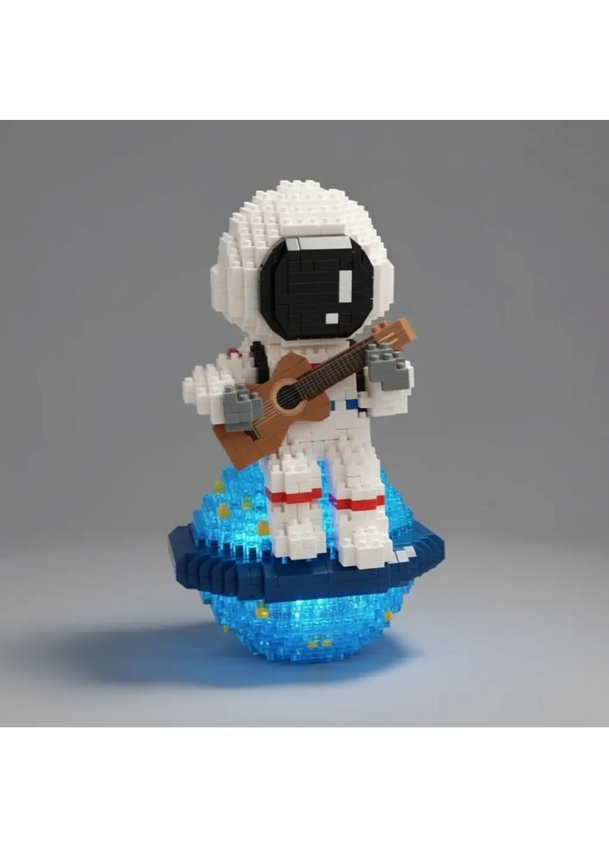 3D конструктор «Космонавт на Луне с гитарой» для детей и взрослых, 1423 детали, LED-подсветка, пластиковый, развивающий набор No Brand (364191267)