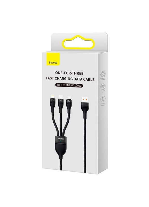 Кабель Flash Series Ⅱ One-for-three Fast Charging Data Cable USB to M + L + C 100W 1.2m Black Baseus (297457314)