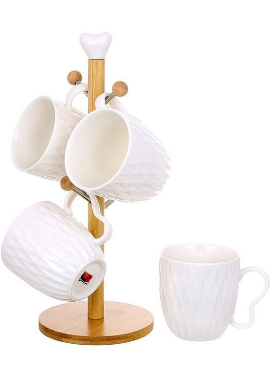 Чайний набір Ceram-Bamboo Romb 4 чашки 300мл на дерев'яній стійці Bona (339779081)