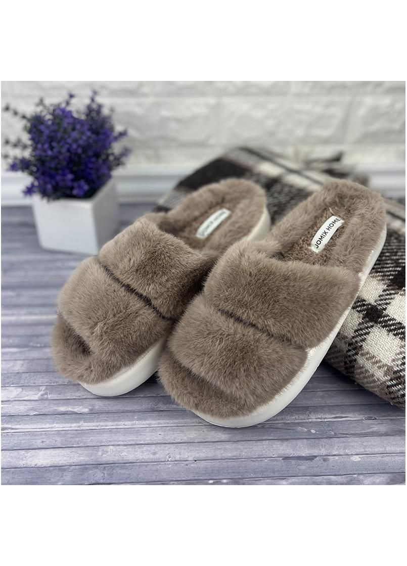Тапочки жіночі домашні хутряні на платформі Е-0090637-3 Коричневий Jomix (305695315)