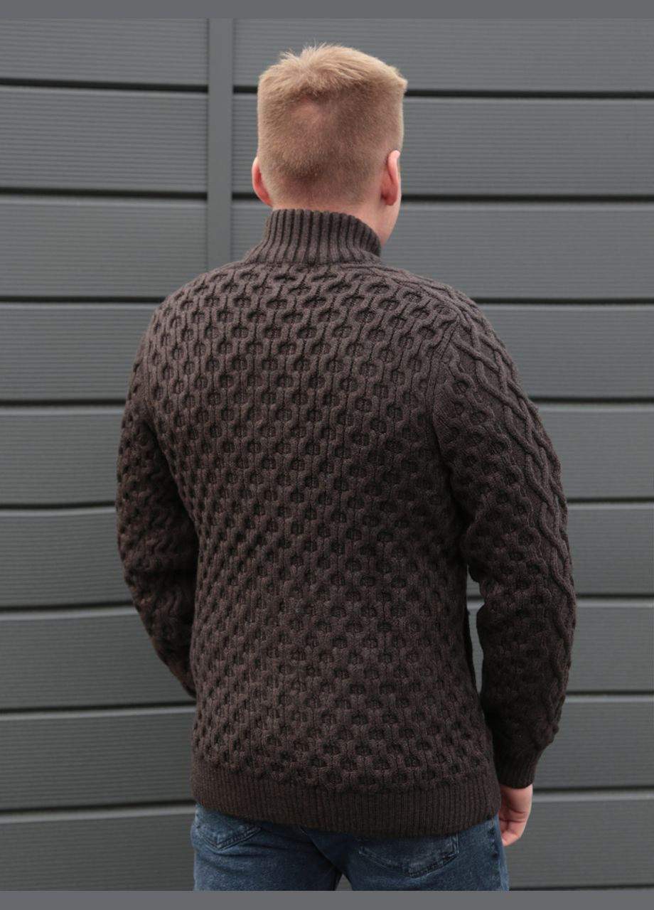 Коричневий зимовий светр чоловічий коричневий на блискавці з коміром великий розмір Pulltonic Пряма