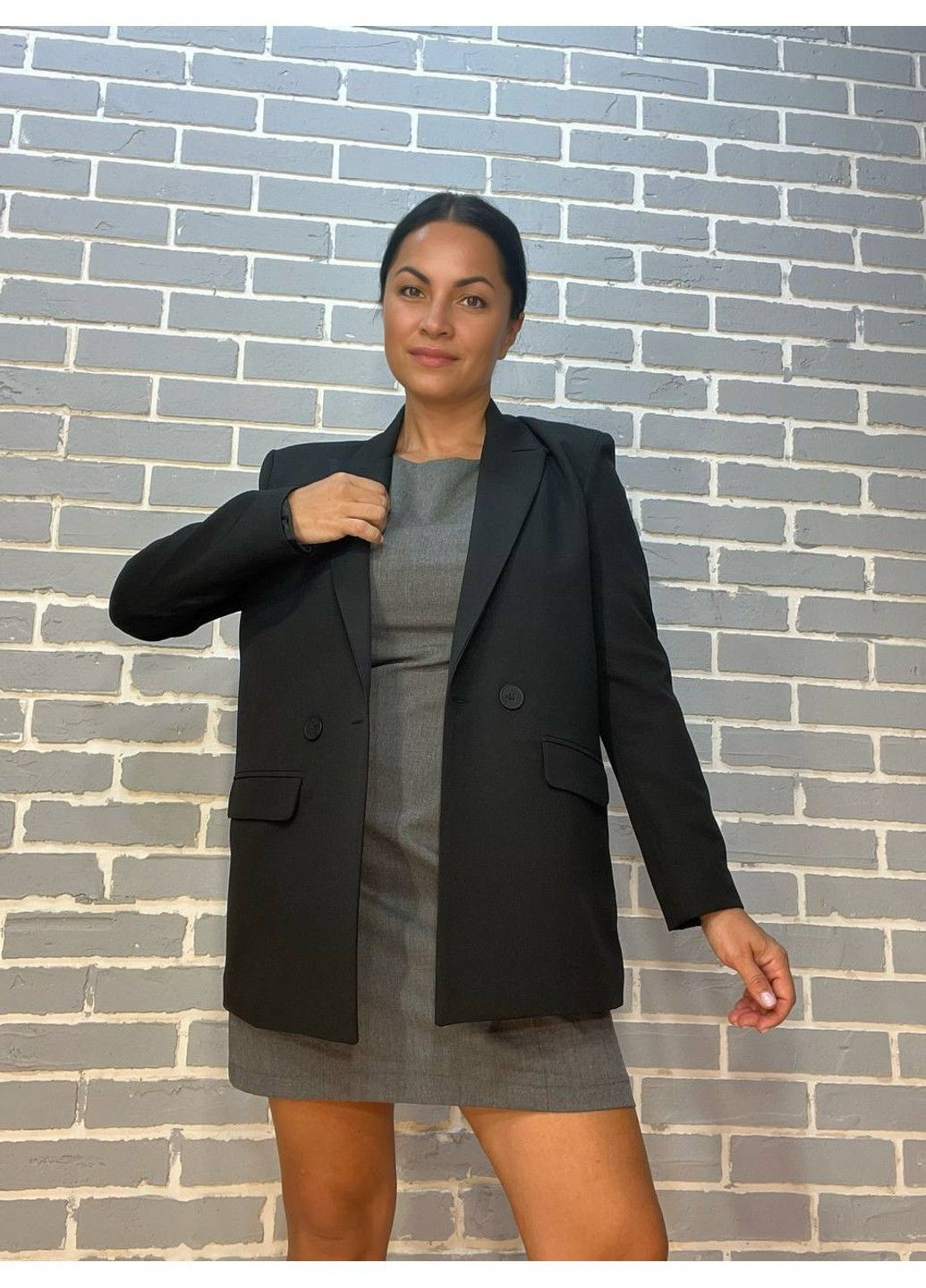 Серое деловое платье женское 4473 сарафан короткий классический в офисный MIX RAY однотонное