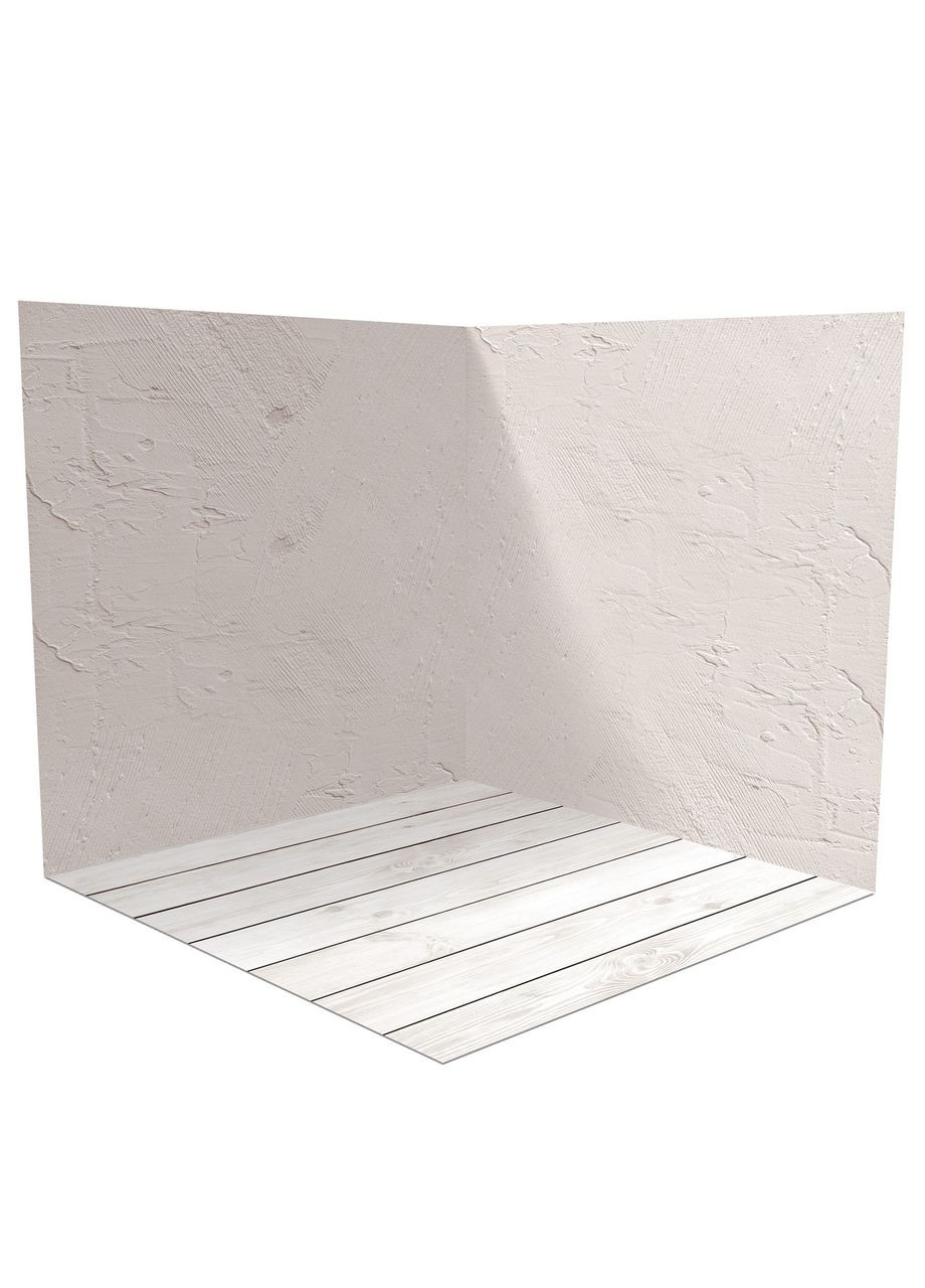 Кутовий фотофон вініловий 3D, бежева штукатурка, біла дошка і кремовий мармур, 80×80 см, №58121 PhotoVinyl (354363510)