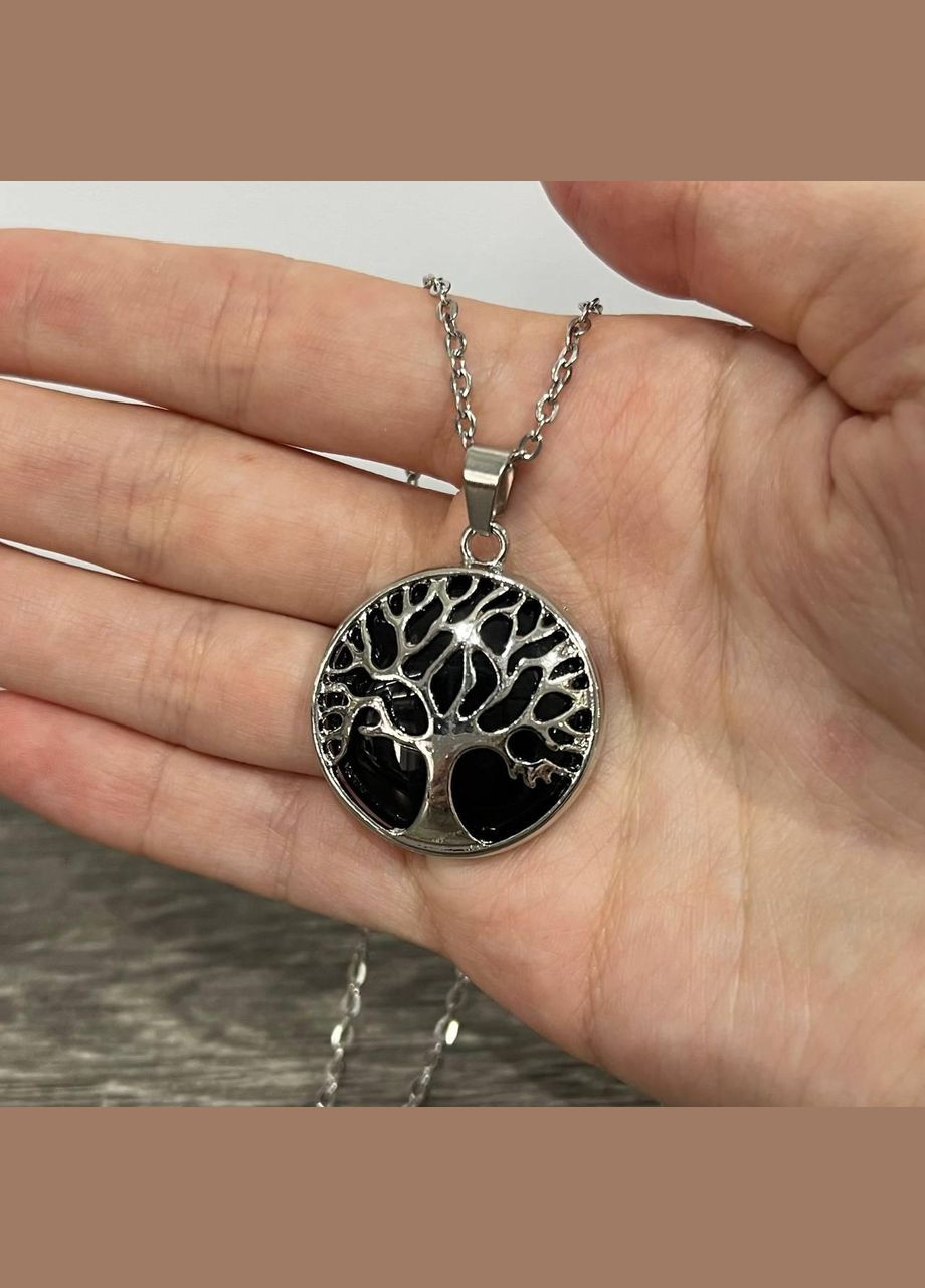 Подвеска с натуральным камнем Черный Агат в оправе "Древо Жизни" - кулон на брелке в подарочной коробочке Овен (326807791)