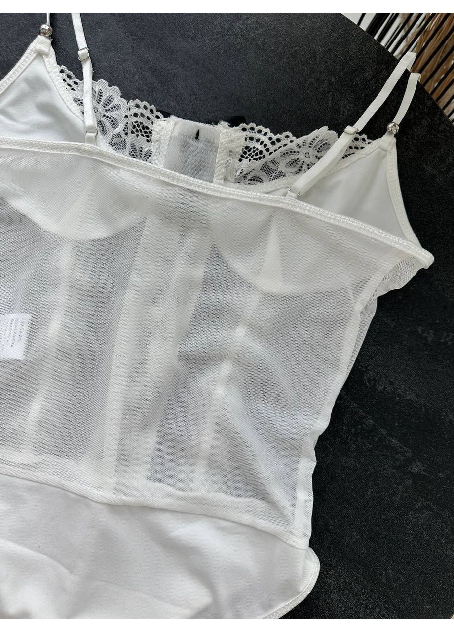 Боді біле сіточне з мереживом, бантиком та акцентом на бюст Vital-Textile 435/35 (361853732)