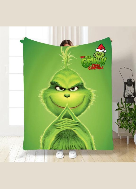 Плед покривало Новорічне Грінч 135х160 Різнобарвний Плюш-велюр No Brand (315058997)