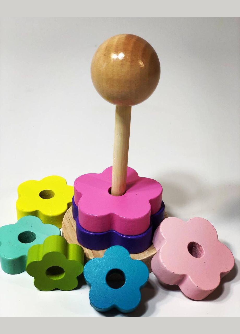 Деревянная пирамидка 13 см, развивающая игрушка для малышей Fun Game Классическая пирамида с 7ю кольцами 4FUN (316472543)