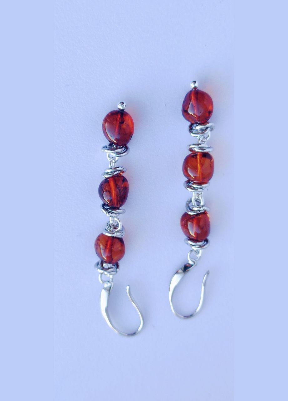 Серьги 2603 из натурального янтаря оттенок темная вишня MINOV (311310516)