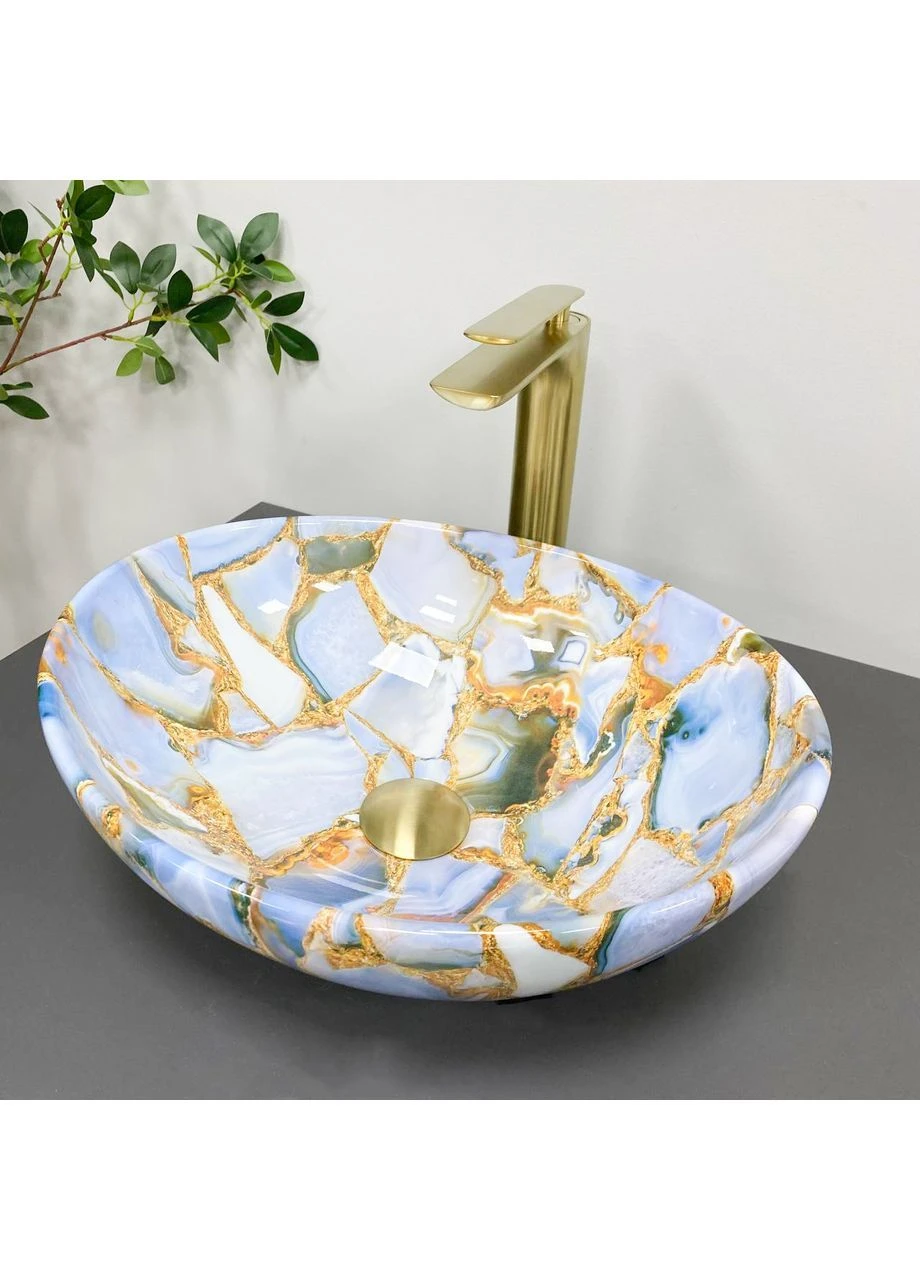 Умивальник (раковина) PARMA MARBLE BLUE GLOSSY накладний VBI (401622179)