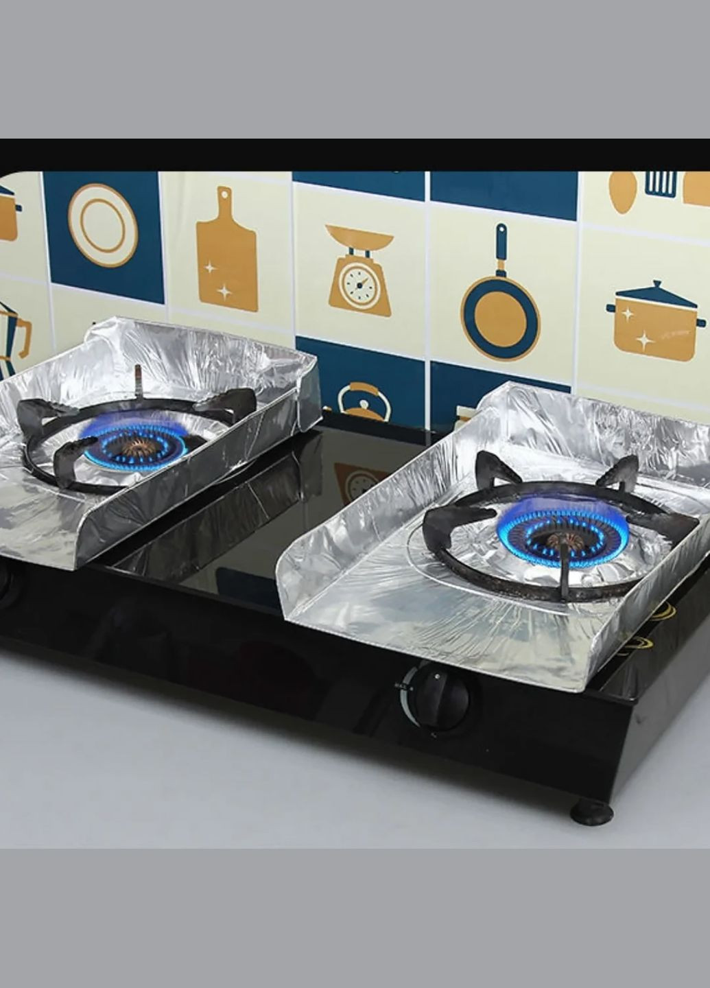 Набор из 2 защитных термостойких накладок на плиту из алюминиевой фольги фольга панель протектор газовых плит Kitchen Master (317638705)