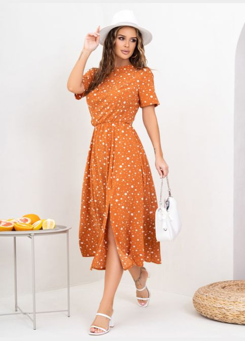 Теракотова сукня з вирізом на спинці No Brand в горошок