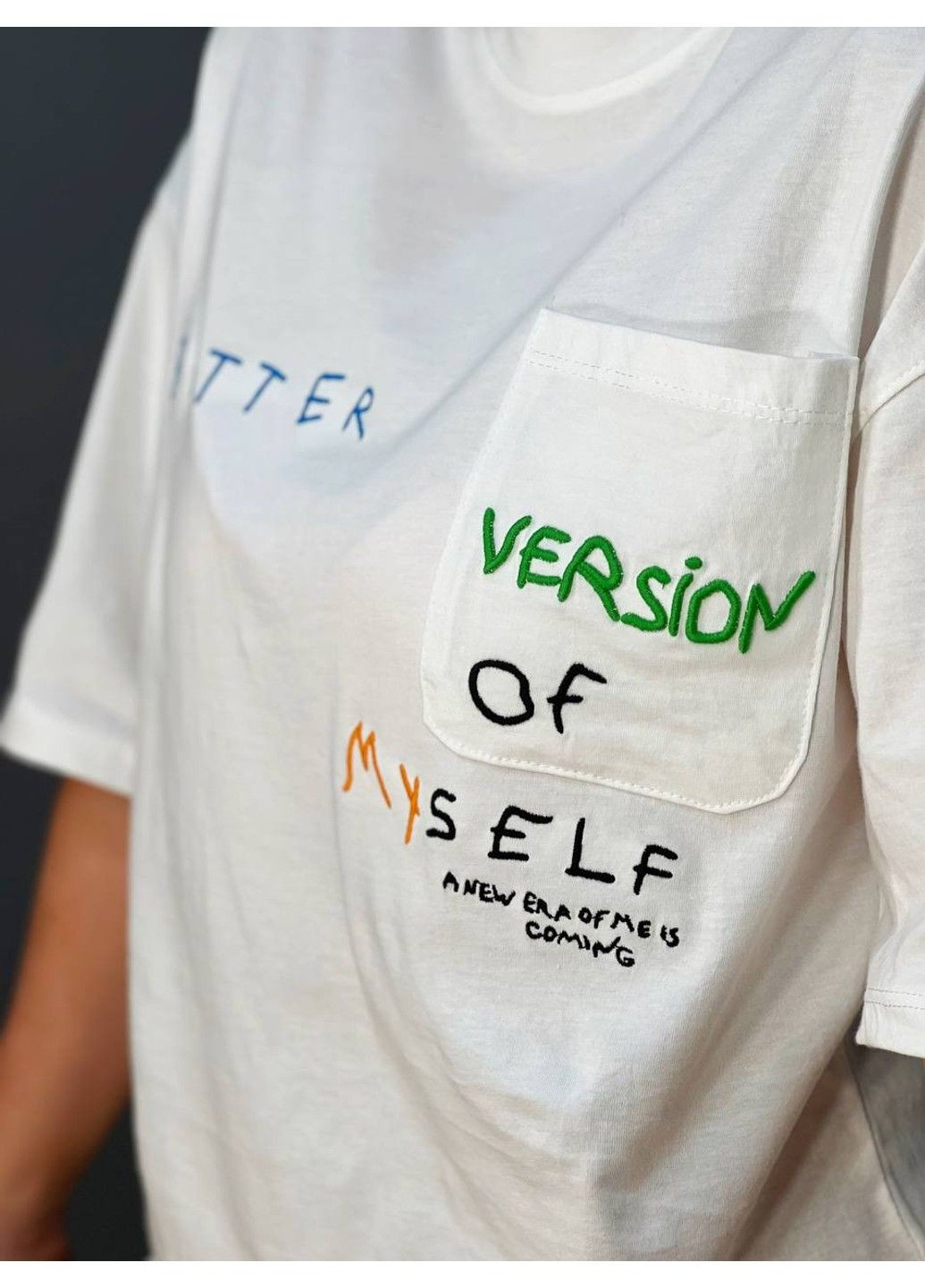 Женская футболка Pepper Mint BX24-19 с карманом оверсайз надписи вышивка Pepper&Mint - (304062715)