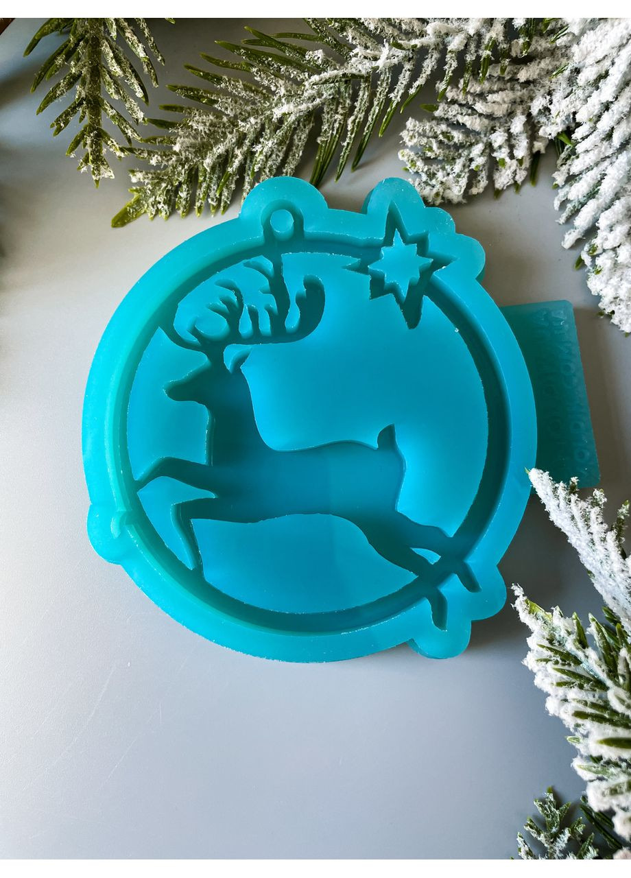 Молд Олень у колі з зіркою для новорічних іграшок на ялинку силіконова форма для епоксидної смоли No Brand (370567154)