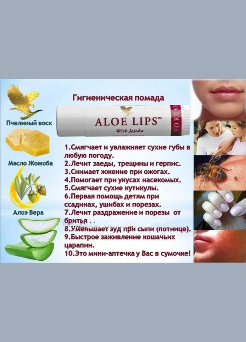 Гігієнічна помада Алое Ліпс з Жожоба Форевер (Aloe Lips with Jojoba Forever), зволожуючий бальзам для губ Forever Living (351581775)