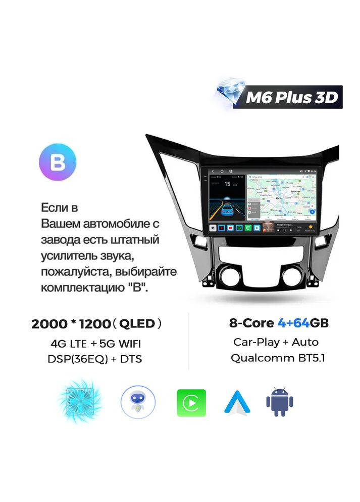 Штатная магнитола M6 Plus Hyundai Sonata (2009 - 2014) M6 Plus 360° 2k 4Gb+64Gb B CarPlay QleD Mekede (352263338)