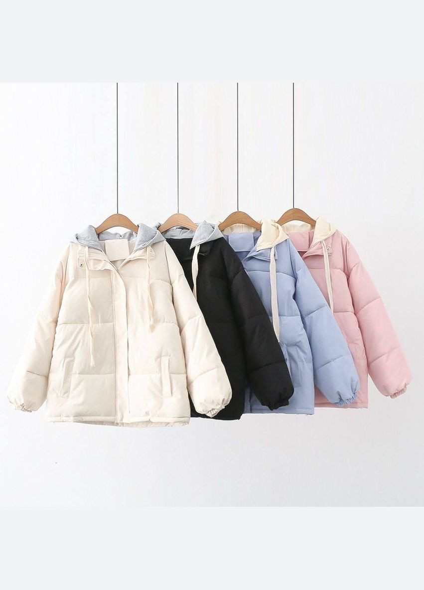 Черная зимняя женская теплая куртка с двойным капюшоном. Adelante