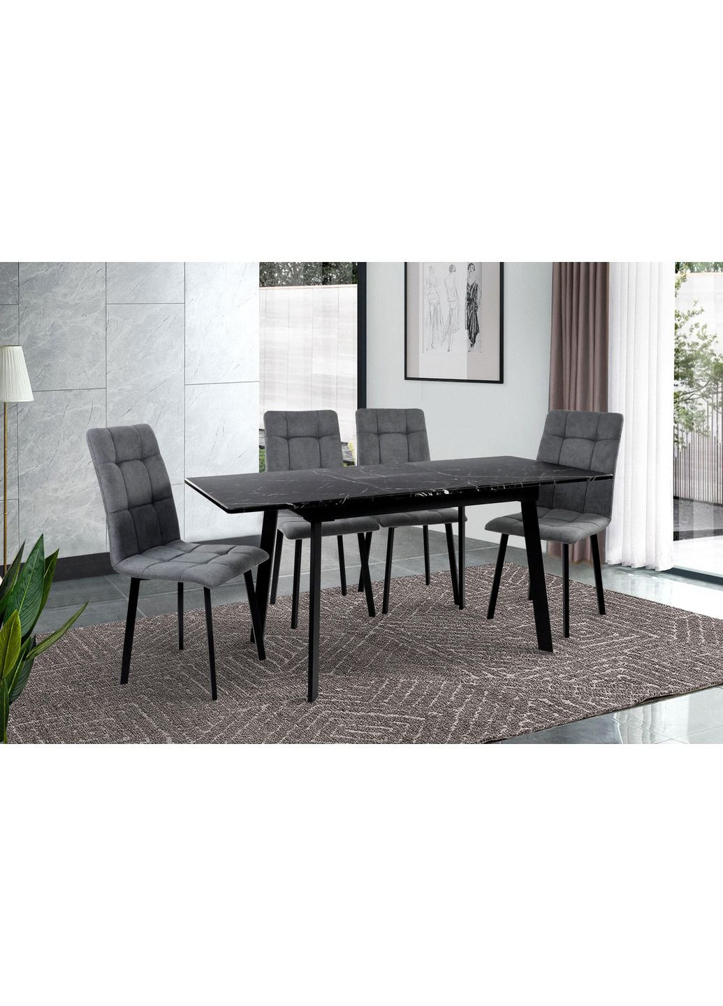 Стіл-трансформер кухонний розкладний ETHNA Чорний/Чорний мармур 857478-02 857478 Comfort Line (355468007)