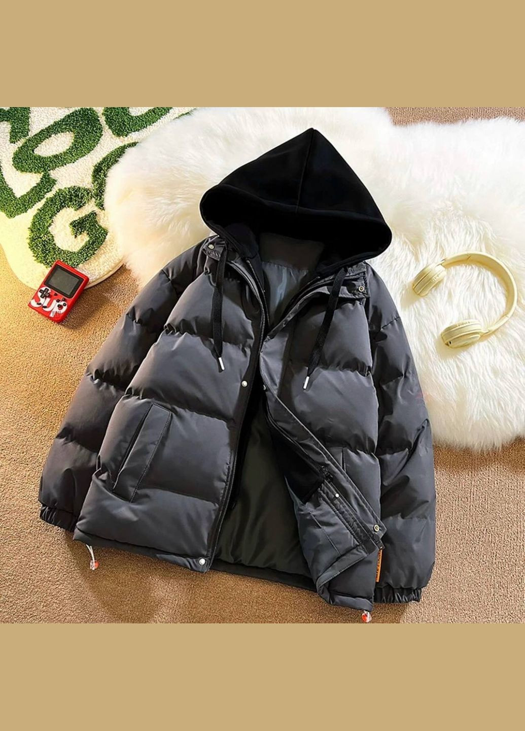 Графитовая зимняя женская зимняя куртка с капюшоном из ткани Nositi