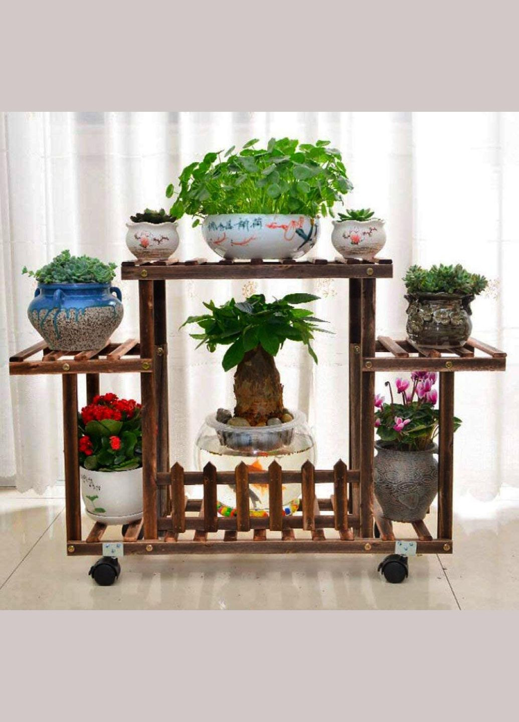 Підставка для квітів з дерева Сюр-Маре на колесах капучино (ЦВТ-112309) No Brand (328228510)