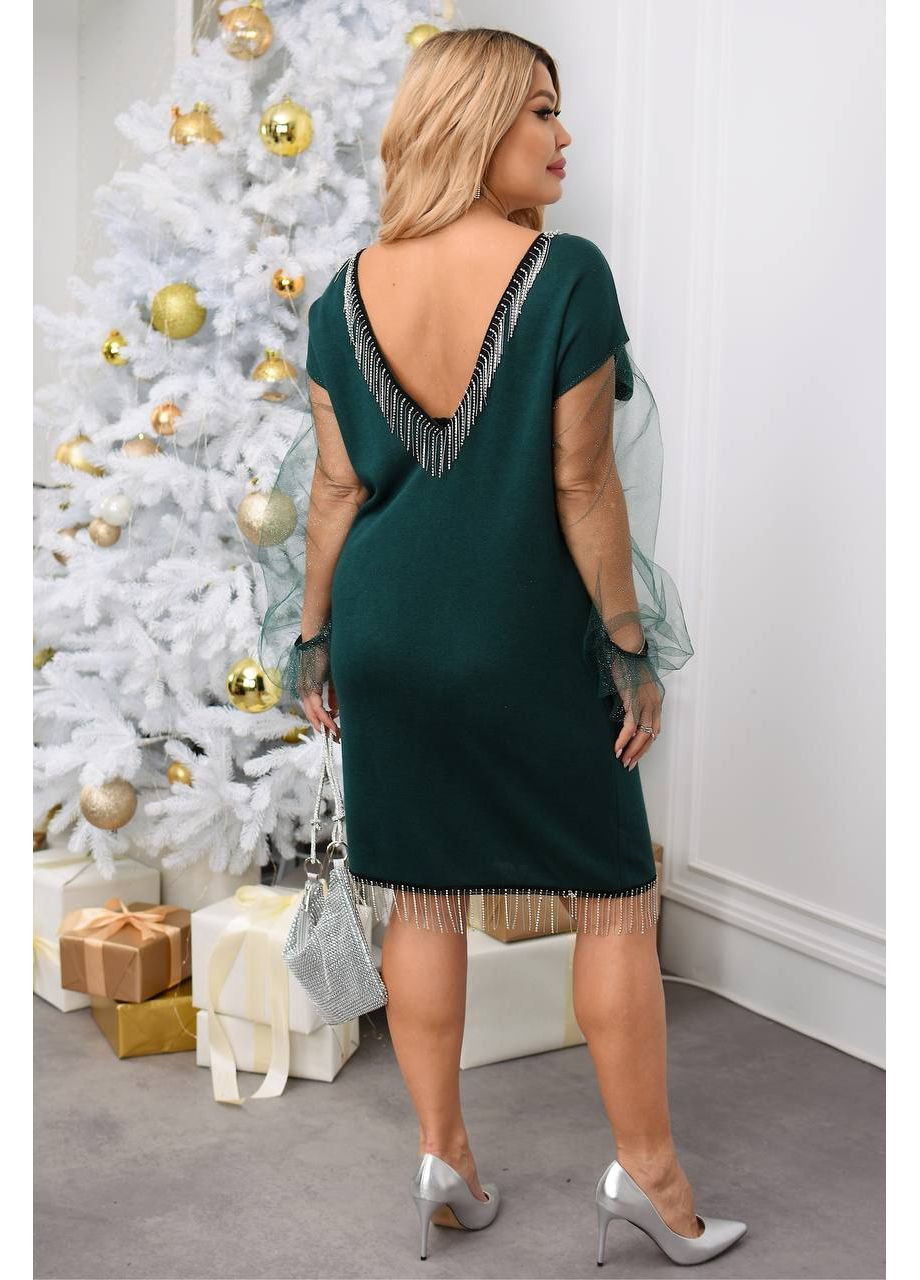 Зелена святковий сукня з ангорки двосторонньої та металевою бахромою, ефектна та еластична — заміри в описі силуетна DK/DL Мода без кордонів однотонна