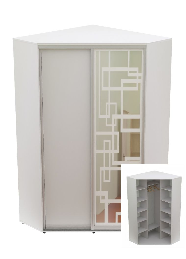 Шафа-купе дводверна кутова 100*100*240 Білий ДСП/Дзеркало з піскострумним малюнком Угол-1 Алекса (360441424)