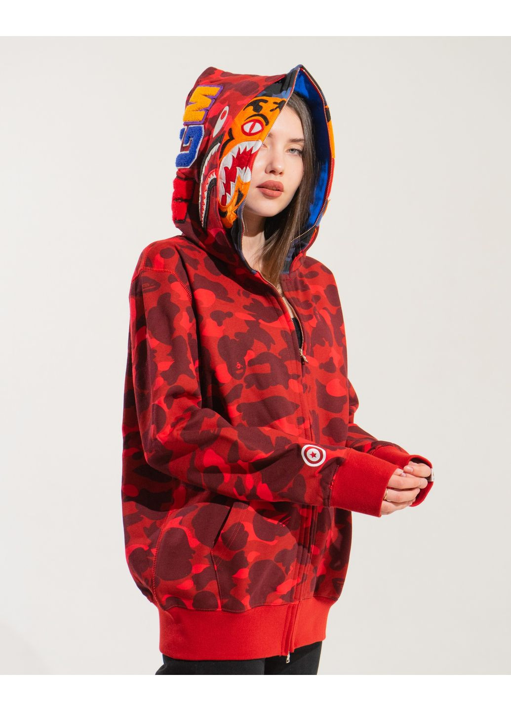 Худі червоний Bape A Bathing Ape Tiger Red Camo Full Zip Hoodie Mens (356677828)