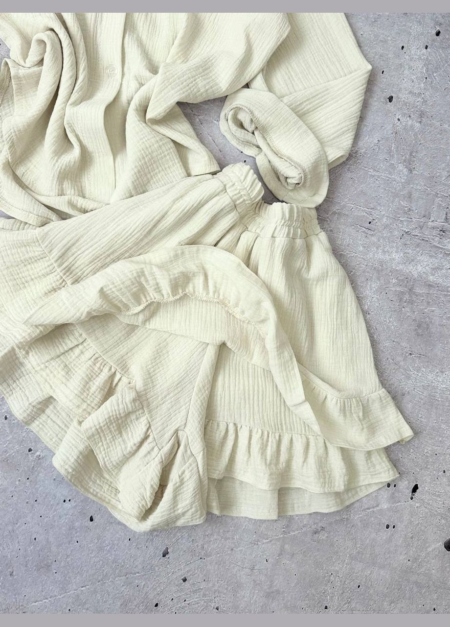 Женский летний двойка с длинным рукавом молочный No Brand костюм (334010398)