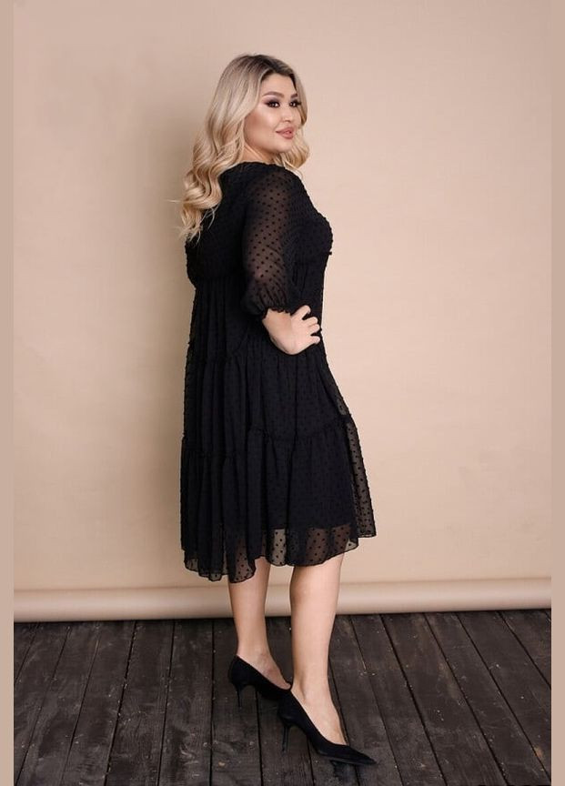 Черное кэжуал платье женское летнее батальное fj-2808 52, черный Sofia