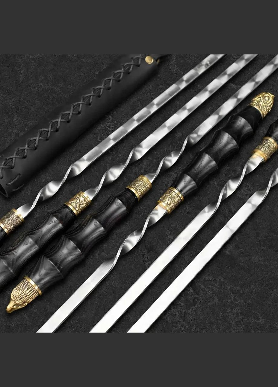 Набір дорожній шашличний "Бор" у шкіряному кейсі 6 шт | Нержавіюча сталь Handmade LC-036 (347291584)