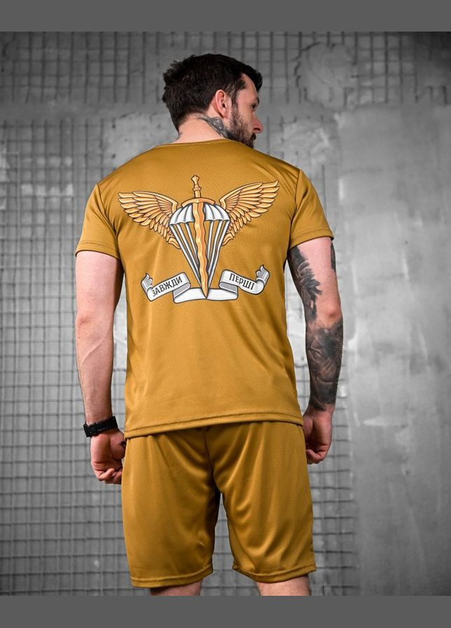 Тактичний чоловічий літній костюм з принтом Завжди Перші футболки+шорти койот No Brand
