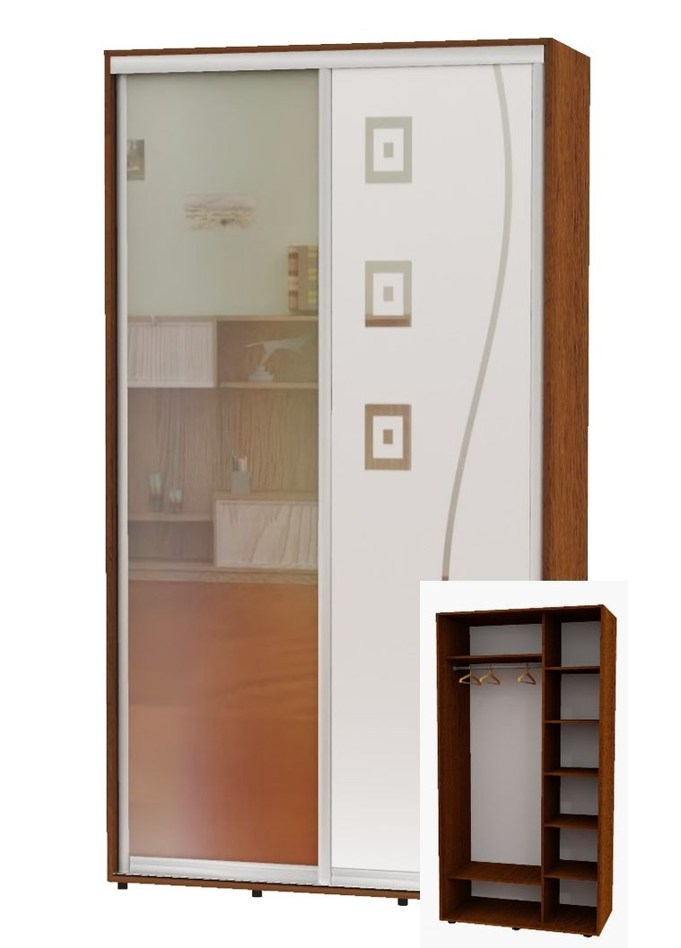 Шафа-купе дводверна 110*60*240 Горіх лісовий Дзеркало/Дзеркало з піскострумним малюнком Алекса (360463150)