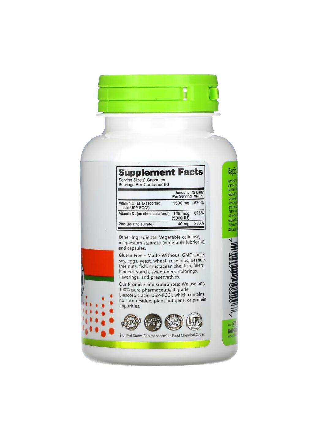 Капсули Vitamin C+D3 & Zinc - 100 caps NutriBiotic (371781075)