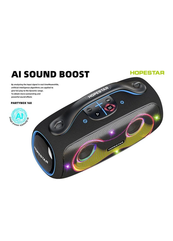 Колонка Party Box 168 з 2-ма мікрофонами 400W 32000mAh Чорний 62352 Hopestar (399740168)