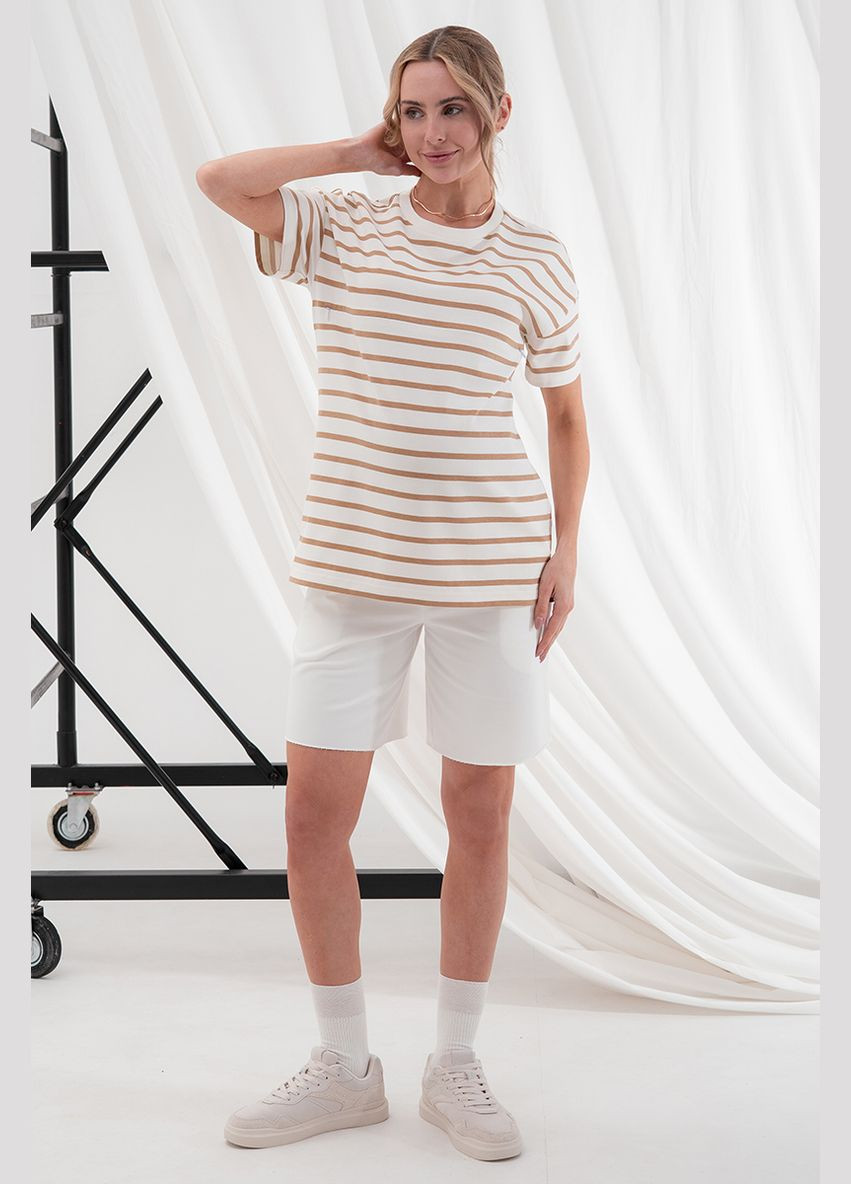 Трикотажні шорти для вагітних молочні з відкритими зрізами внизу Юла мама (324019484)