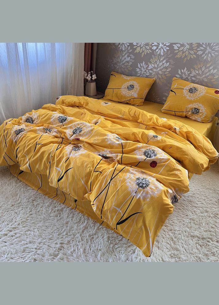 Постельное белье хлопковое Одуванчики Двуспальное 180 x 220 Бязь Жовтий 70 х 70 No Brand (298793043)