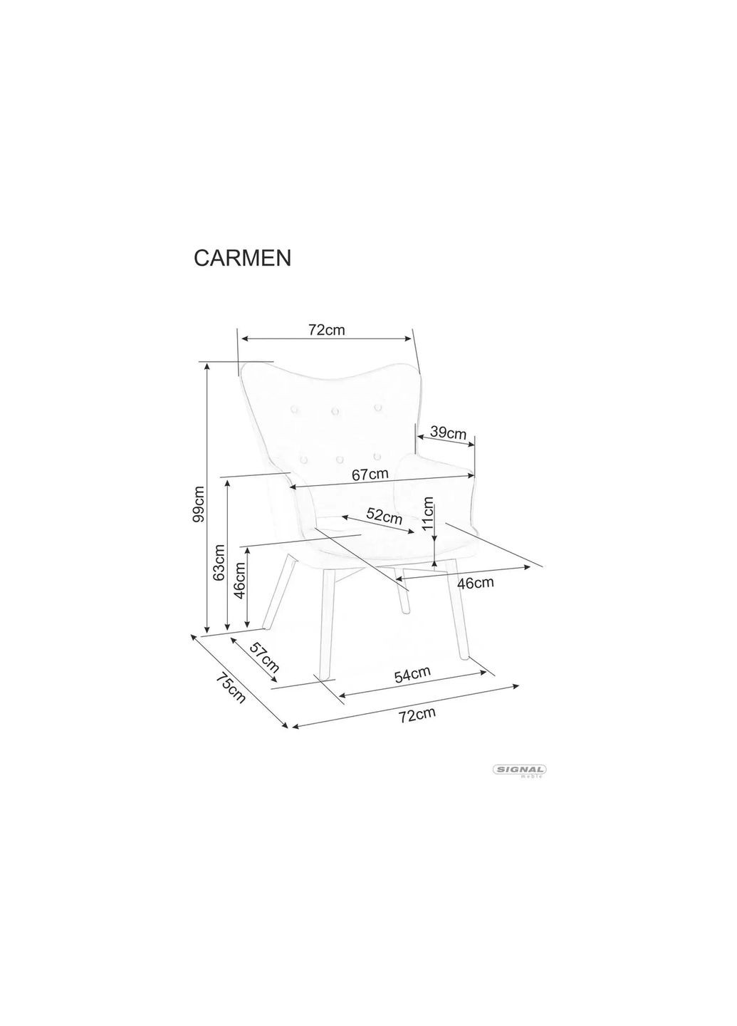 Крісло CARMEN RAVEN чорний мат каркас / сіре 15 CARMENRACSZ15 Signal (372178777)