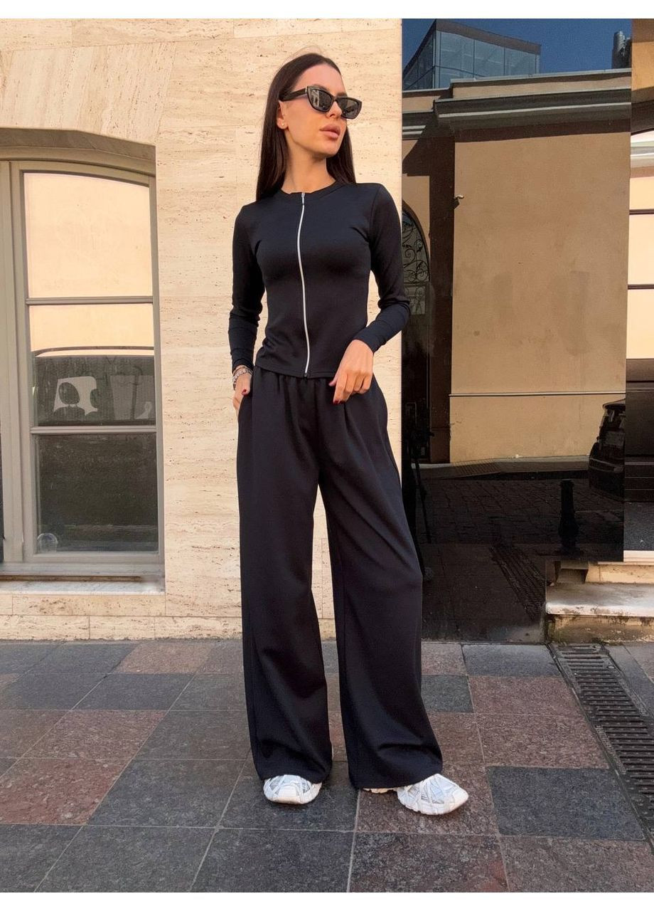 Костюм оверсайз бавовна +еластан,штани палаццо та кофта на блискавці Україна (362441372)