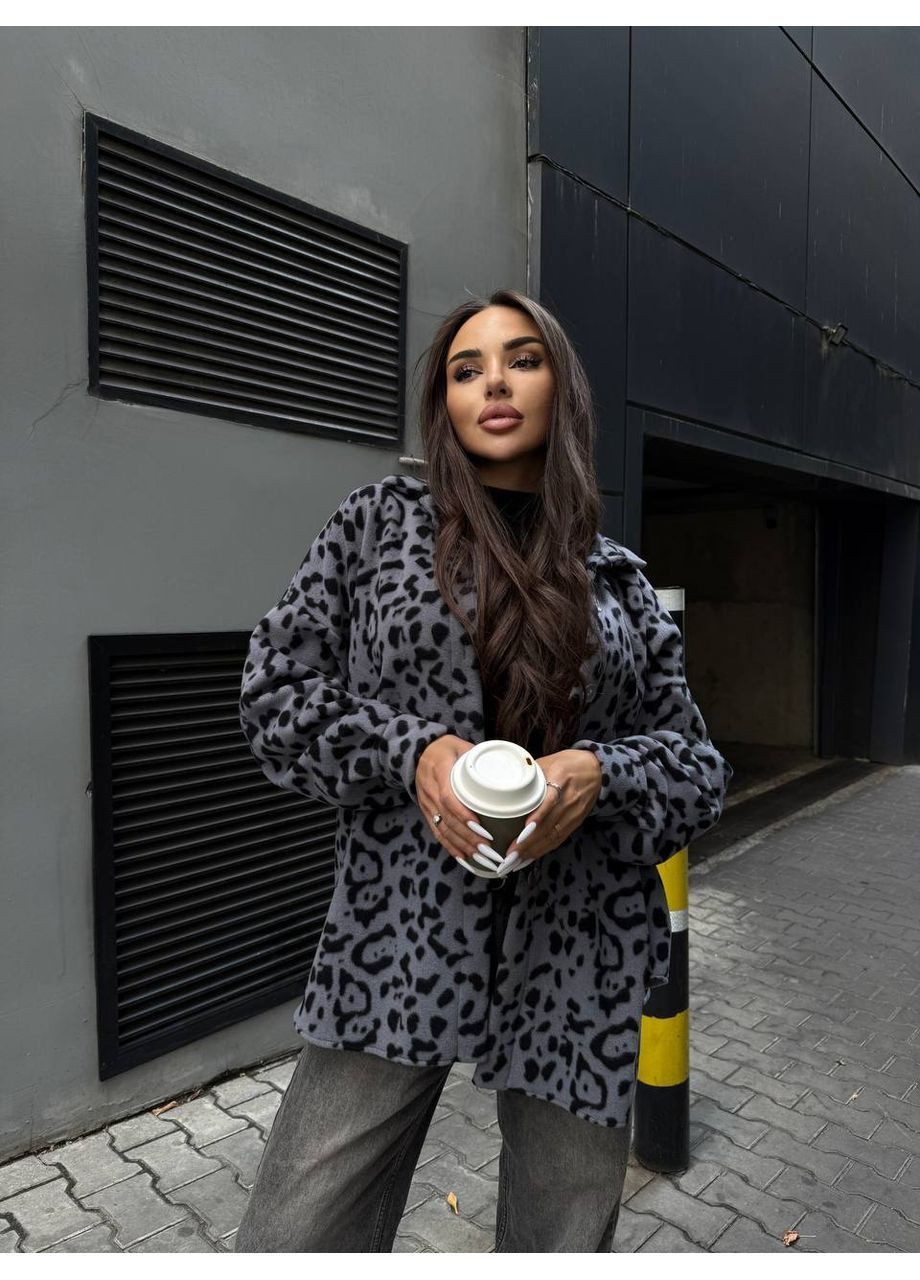 Серая рубашка леопардовый No Brand с длинным рукавом