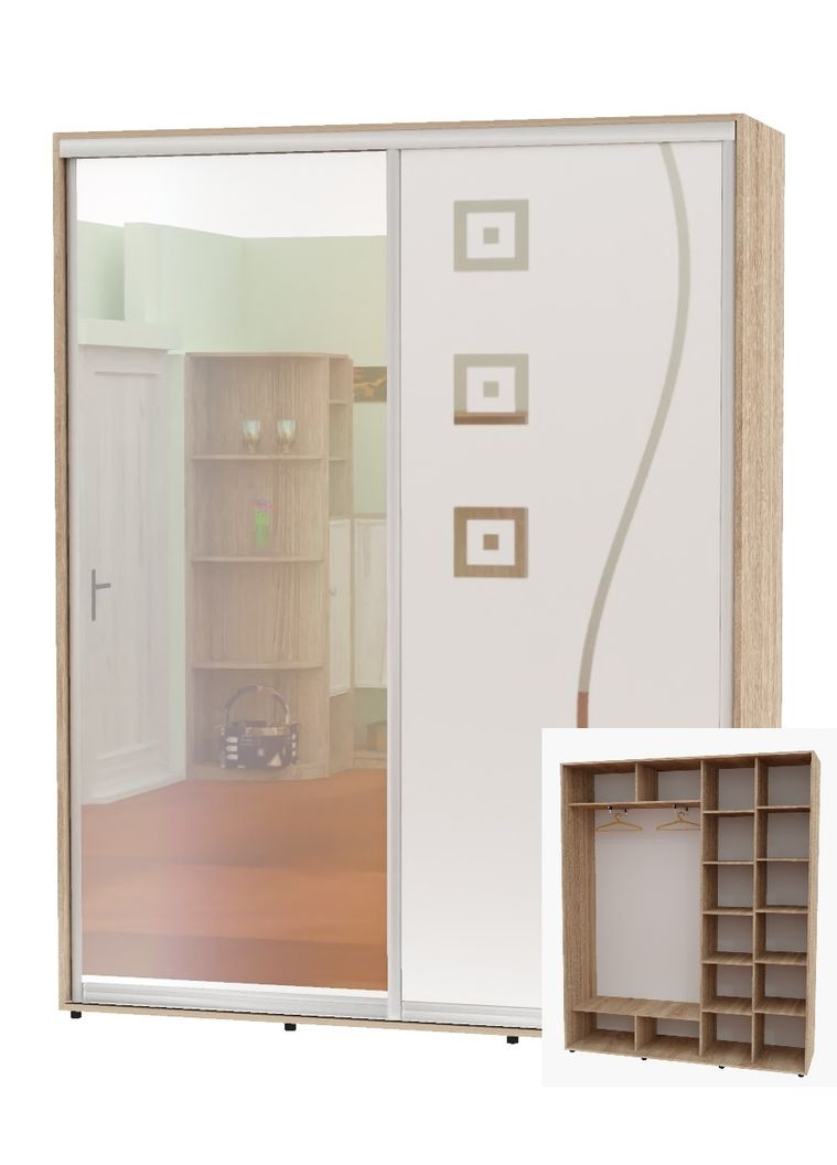 Шафа-купе дводверна 200*45*240 Дуб Сонома Дзеркало/Дзеркало з піскострумним малюнком Алекса (360440068)