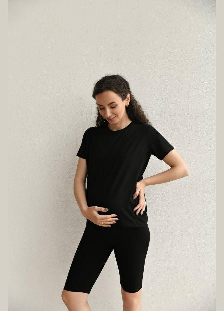Черная трикотажная футболка для беременных и кормящих мам черная Мамин Дім