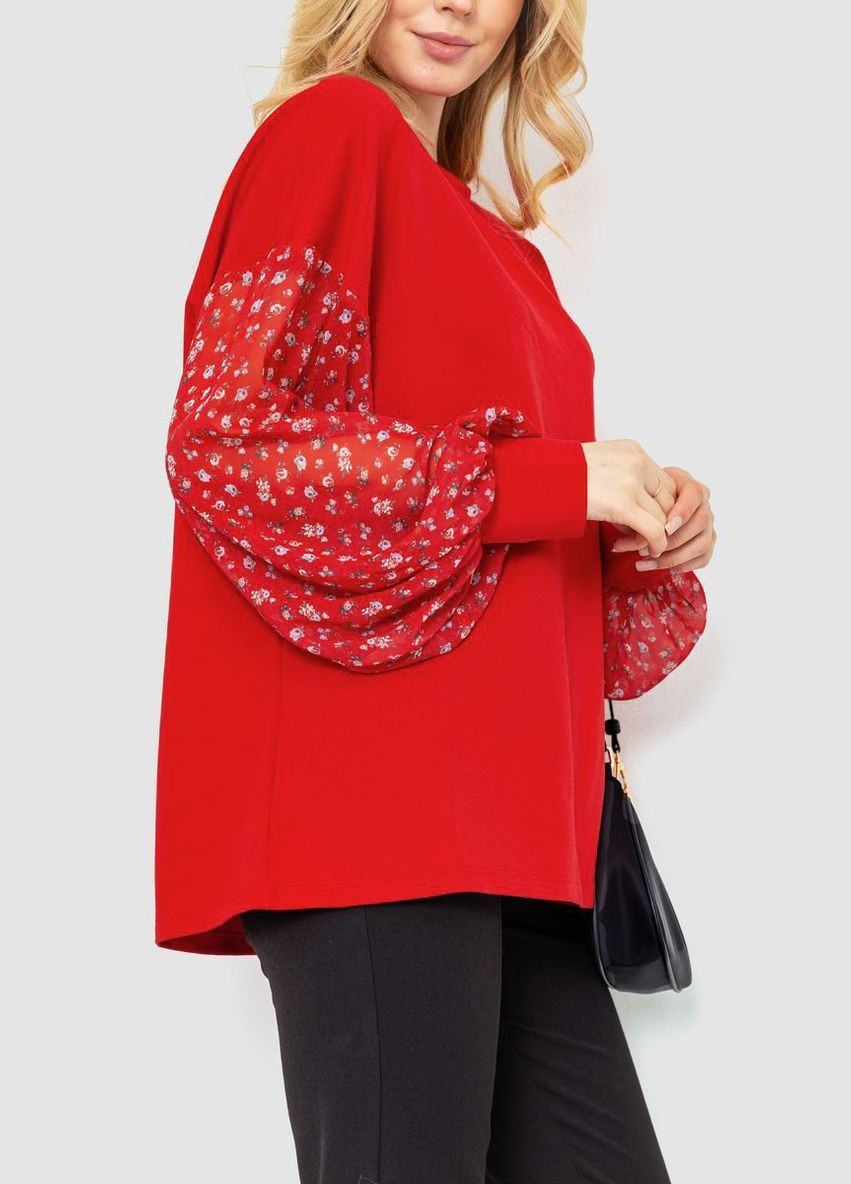Червона демісезонна блуза з шифоновими рукавами, колір червоний, Kamomile