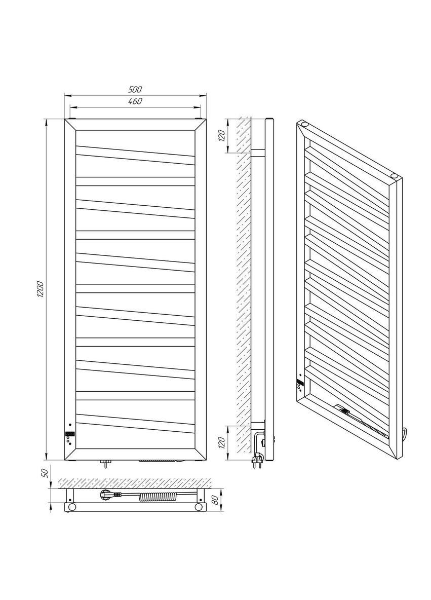 Електрична сушарка для рушників Зебра Міраж ЧКЧ 11 500Х1200 Е чорний Laris (318681254)